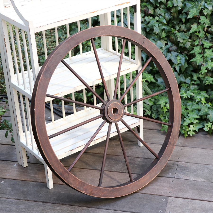 アンティーク風木製ホイール/木製車輪　直径58cm ブラウン　ガーデンウィール　ガーデニング　ウォールデコ