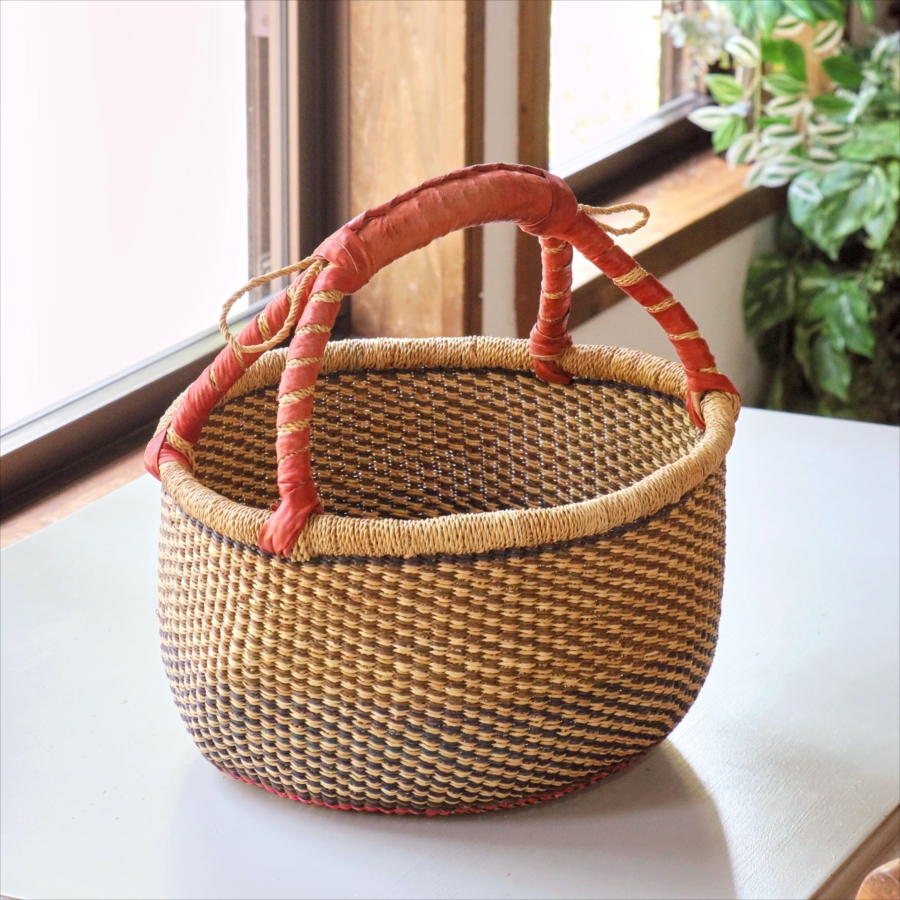 ブルキナバスケット羊革の持ち手 カラフルストライプ 【現品】