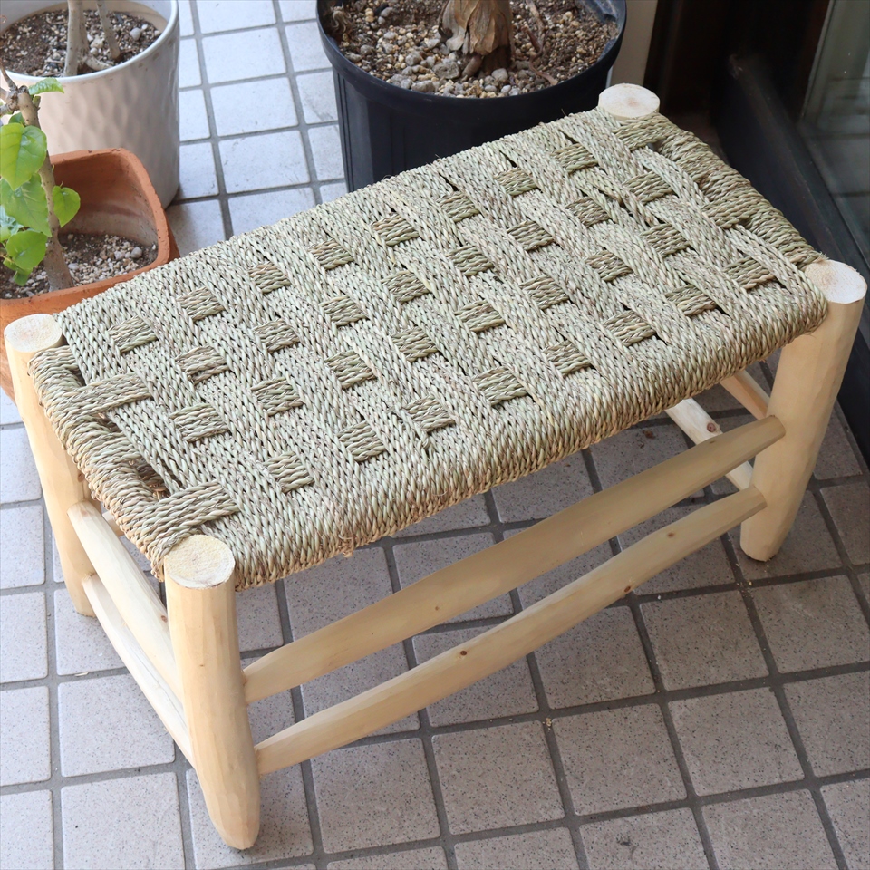 モロッコ 水草で編んだベンチ 【現品お届け】/座面32x59cm　高さ31cm moroccan straw stool
