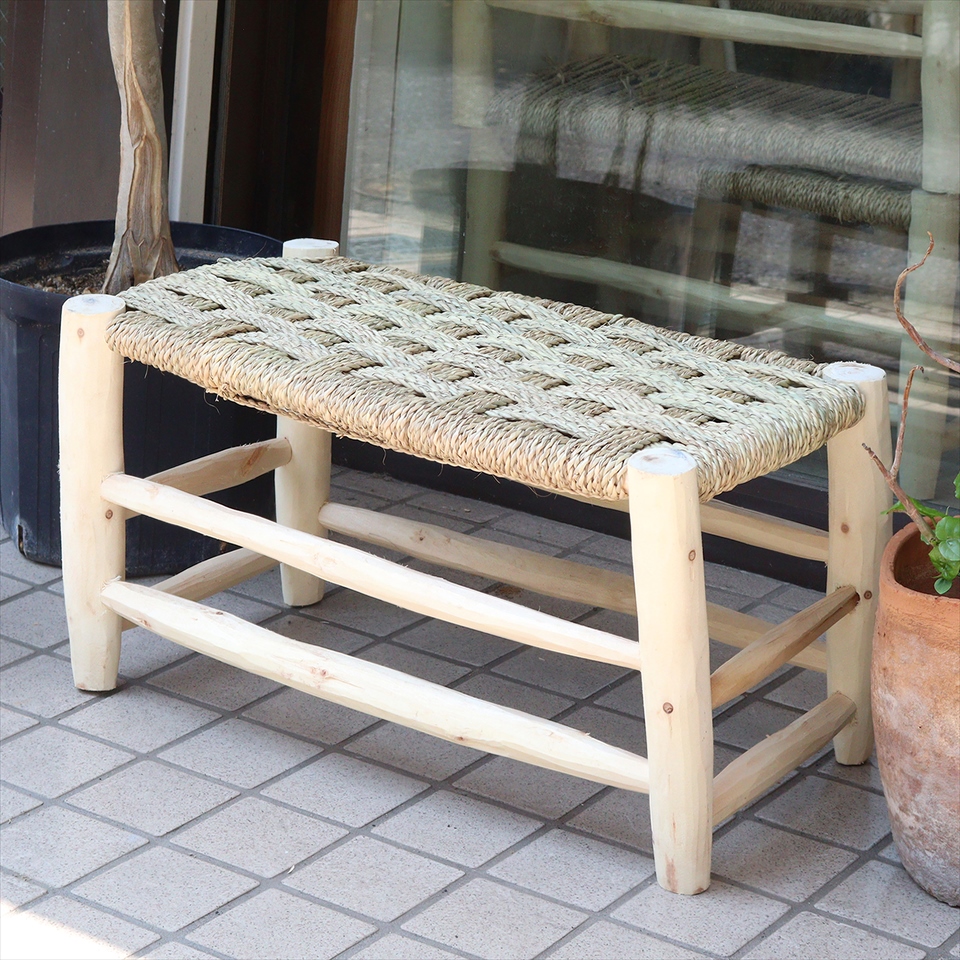 モロッコ 水草で編んだベンチ 【現品お届け】/座面31x57cm　高さ32cm moroccan straw stool