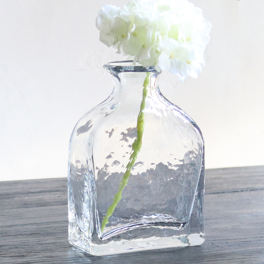 花瓶 長角瓶 一輪挿し フラワーベース ガラス シンプル クリアＭサイズ Ｈ17×Ｗ12×Ｄ6cm Flower Vase Galass