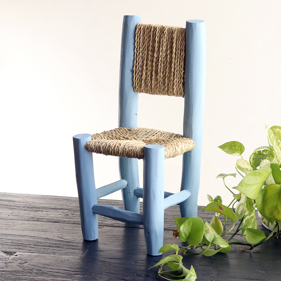 モロッコ 水草で編んだミニチェア・オーシャンブルー/morocco small chair ocean blue H45×W20×D20cm