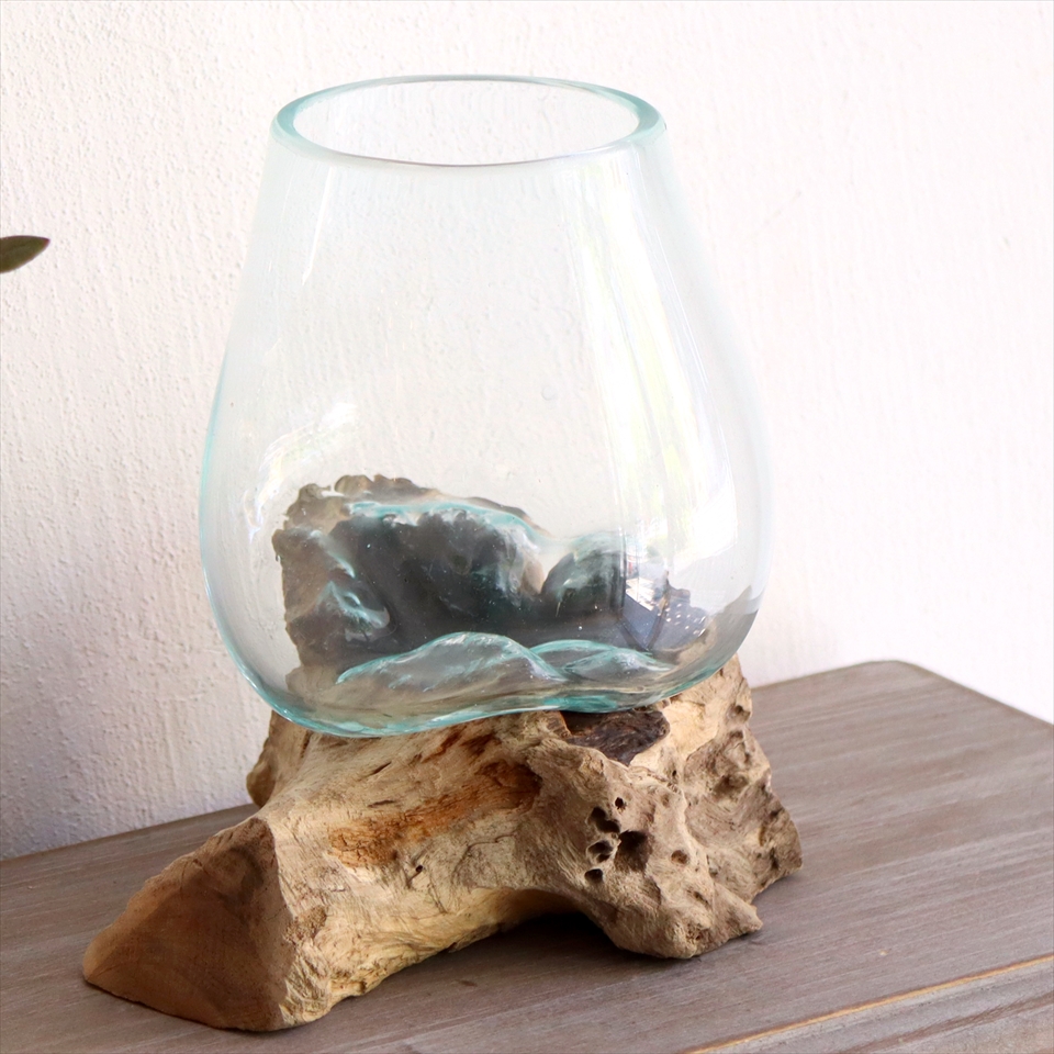 流木　ガラスのフラワーベース 花瓶【現品】  H16×W14×D14cm ガラスベース glass planter flower vase