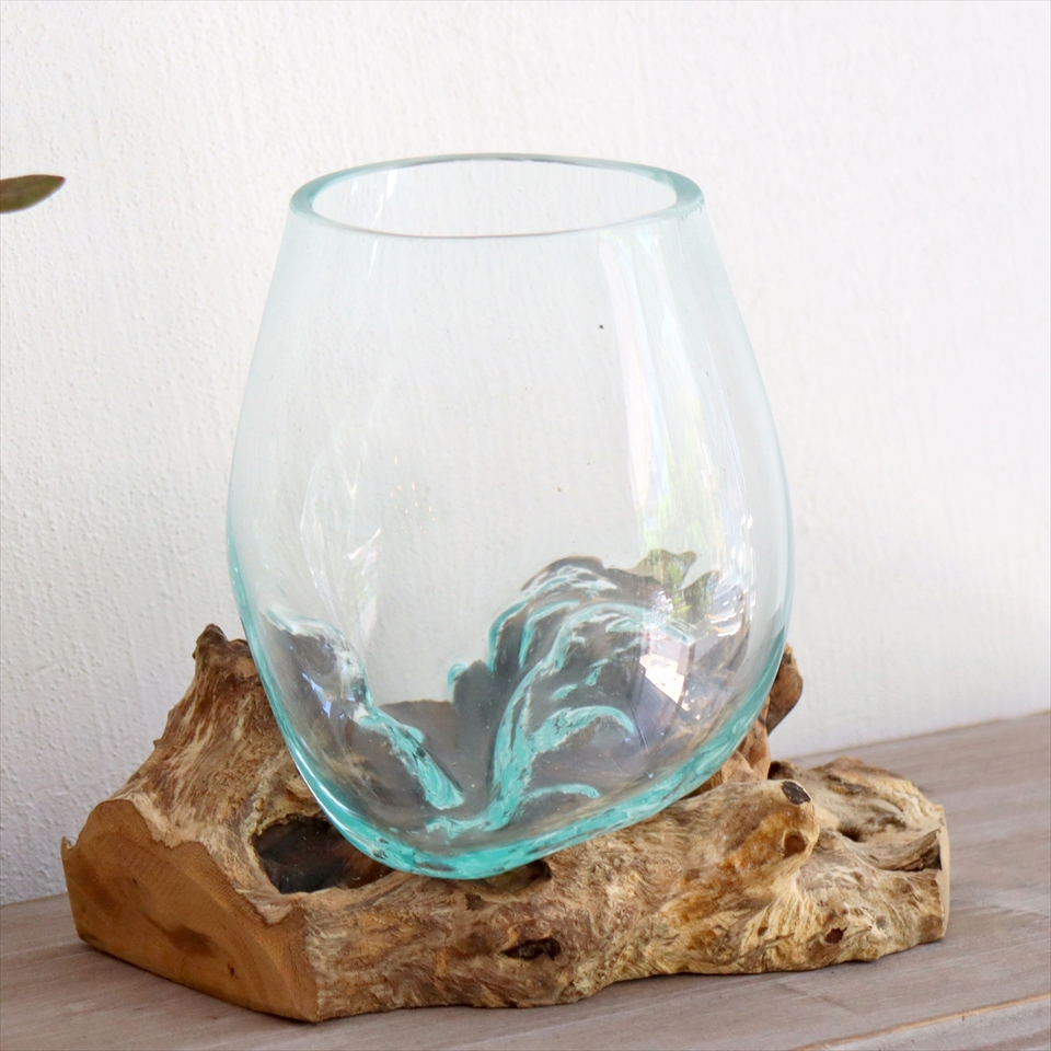 流木　ガラスのフラワーベース 花瓶【現品】  H15×W17×D13cm ガラスベース glass planter flower vase