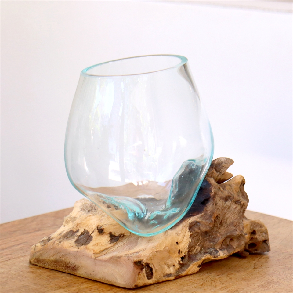 流木　ガラスのフラワーベース 花瓶【現品】  H14×W16×D13cm ガラスベース glass planter flower vase
