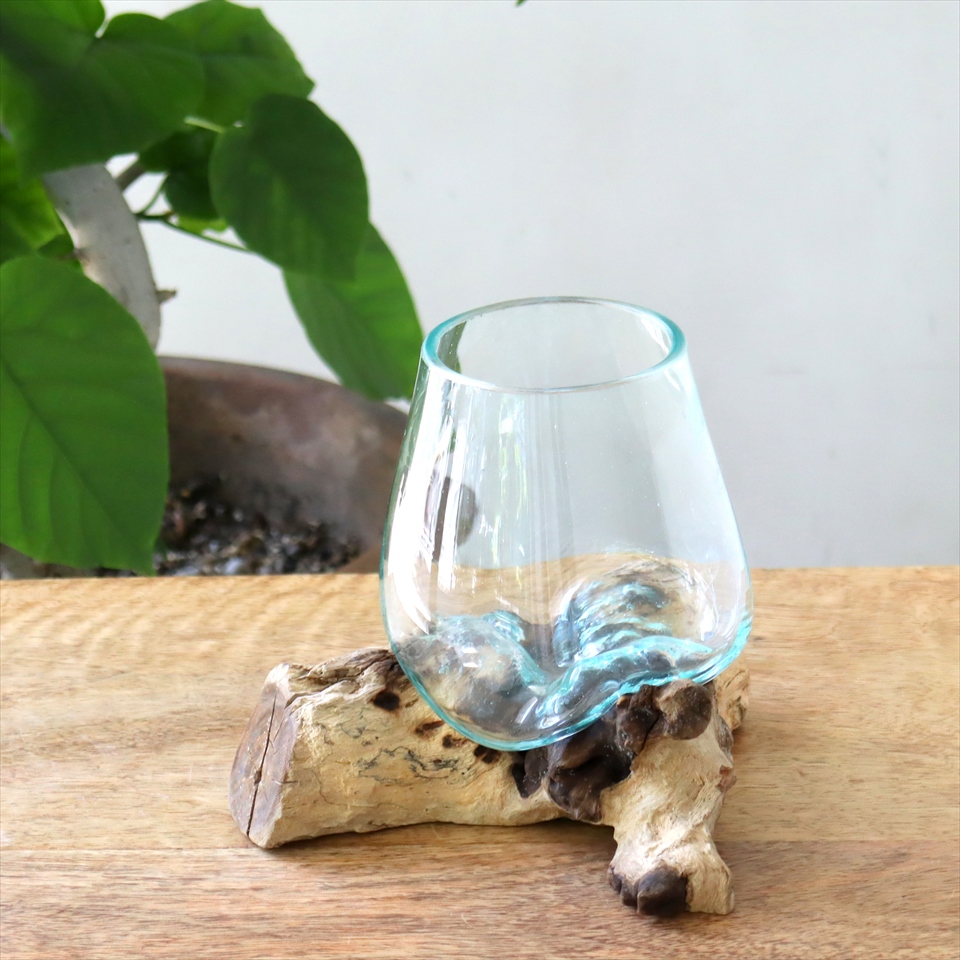 流木　ガラスのフラワーベース 花瓶【現品】  H15×W18×D17cm ガラスベース glass planter flower vase