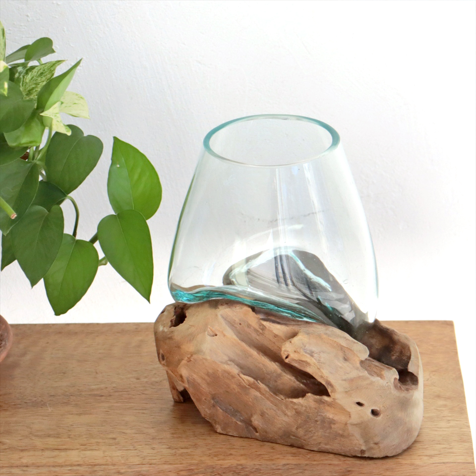 流木 フラワーベース 花瓶 H20×W18×D15cm ガラスベース glass planter/flower vase 【現品お届け】