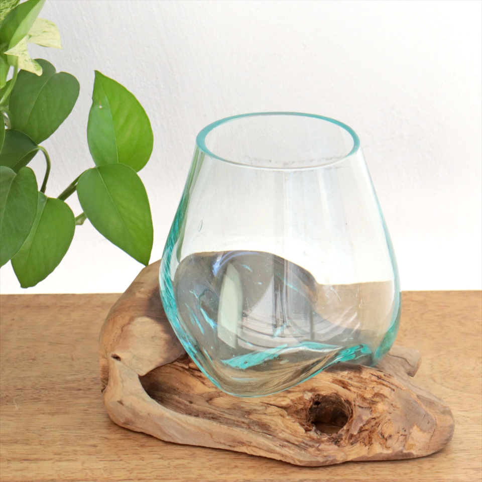 流木 フラワーベース 花瓶 H16×W19×D14cm ガラスベース glass planter/flower vase 【現品お届け】