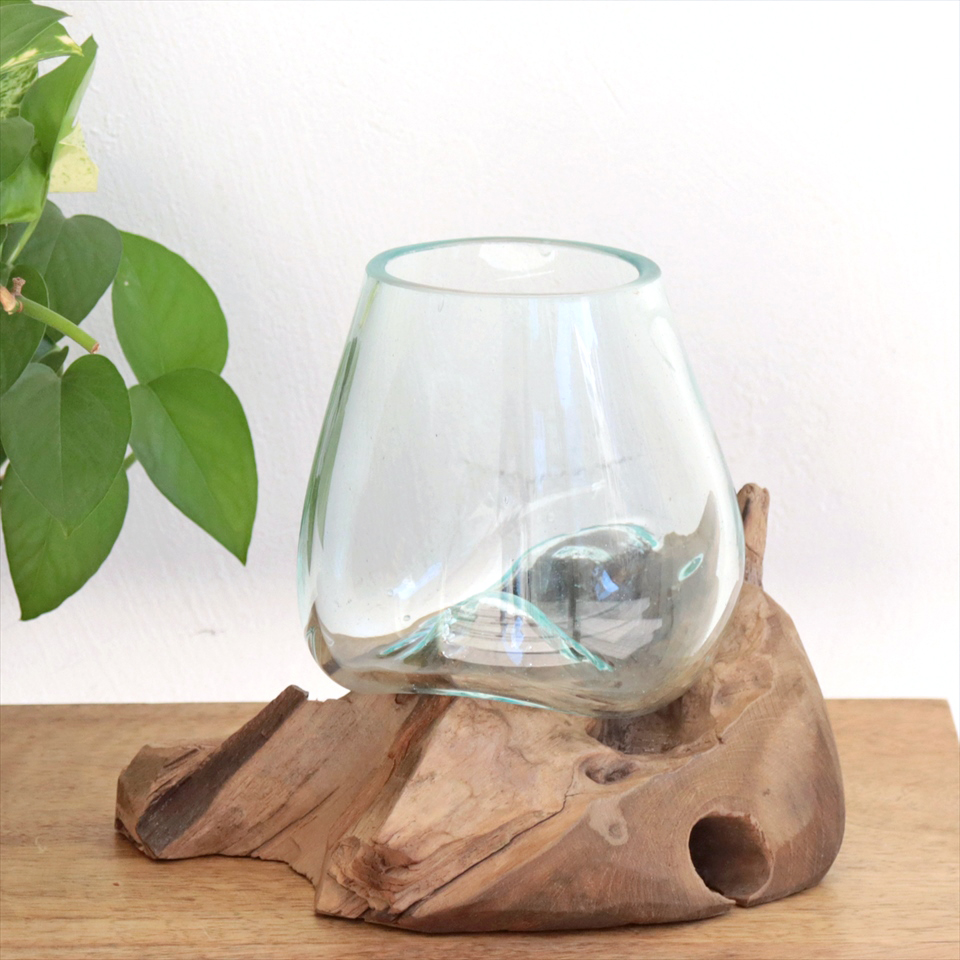 流木 フラワーベース 花瓶 H18×W19×D13cm ガラスベース glass planter/flower vase 【現品お届け】