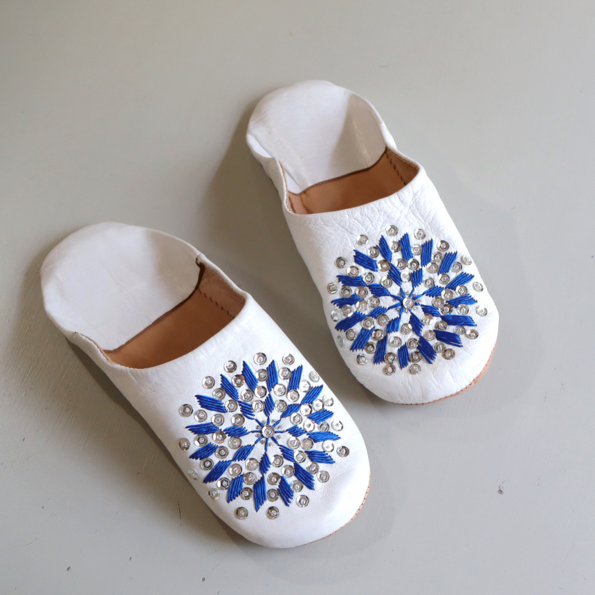 Morocco Babouche バブーシュ・スパンコール/ダークグレー＆シルバー/24cm Moroccan Slippers/バブーシュ・レザー・スリッパ/革のスリッパ/羊革/モロッコ製