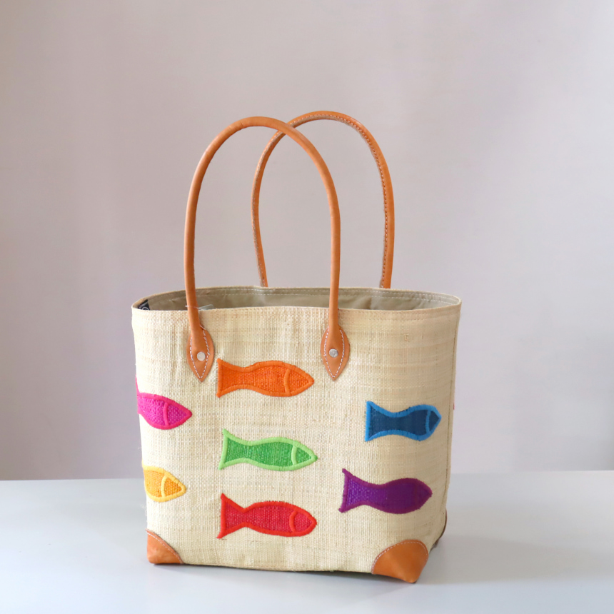 マダガスカル ラフィアのバッグ Mサイズフレンチ マルシェ バッグ/French Marche Bag プワソン ナチュラル