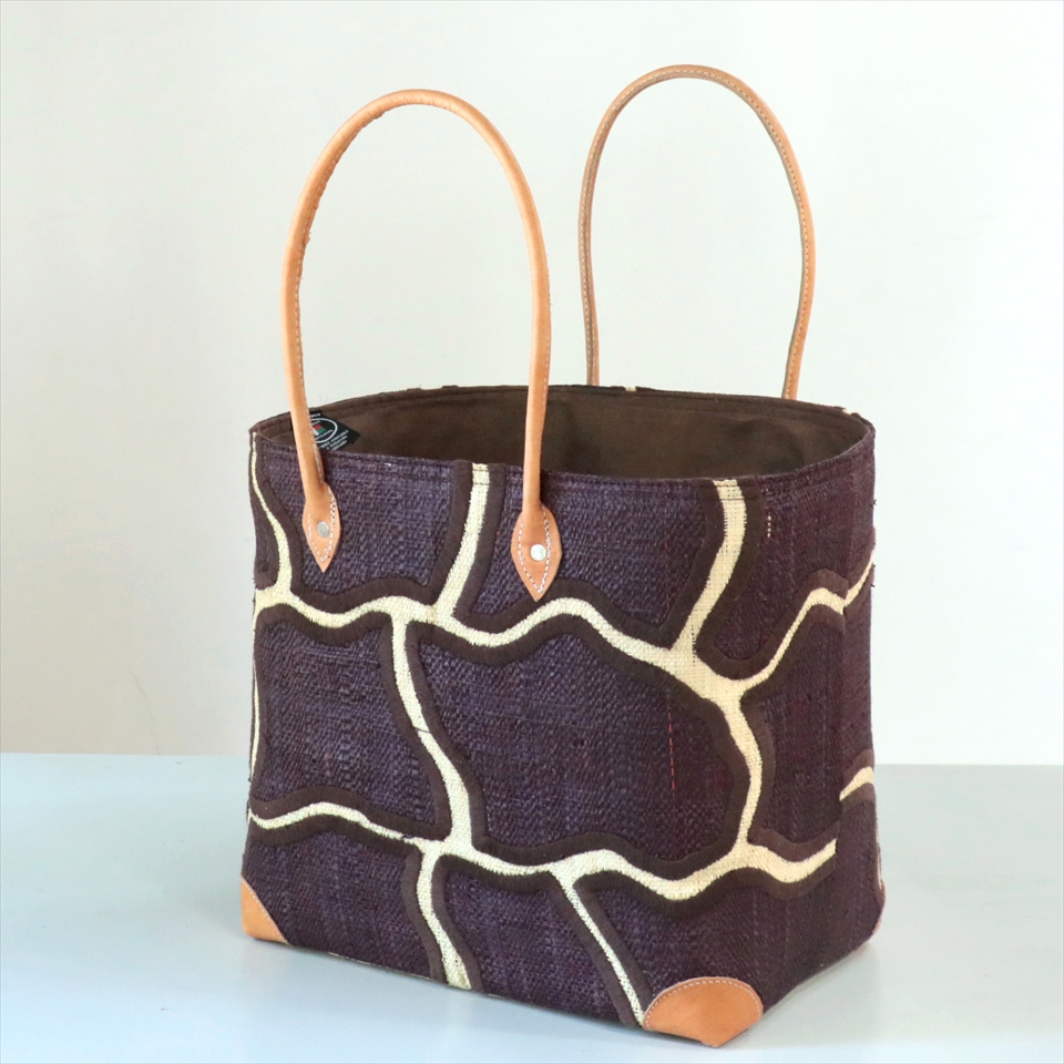 マダガスカル ラフィアのバッグ Lサイズ フレンチ マルシェ バッグ/French Marche Bag ジラフ・ブラウン
