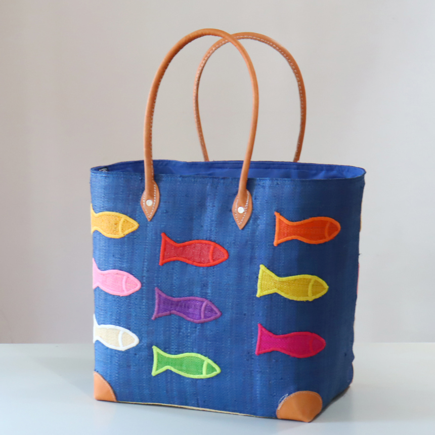 マダガスカル ラフィアのバッグ Lサイズフレンチ マルシェ バッグ/French Marche Bag/プワソン