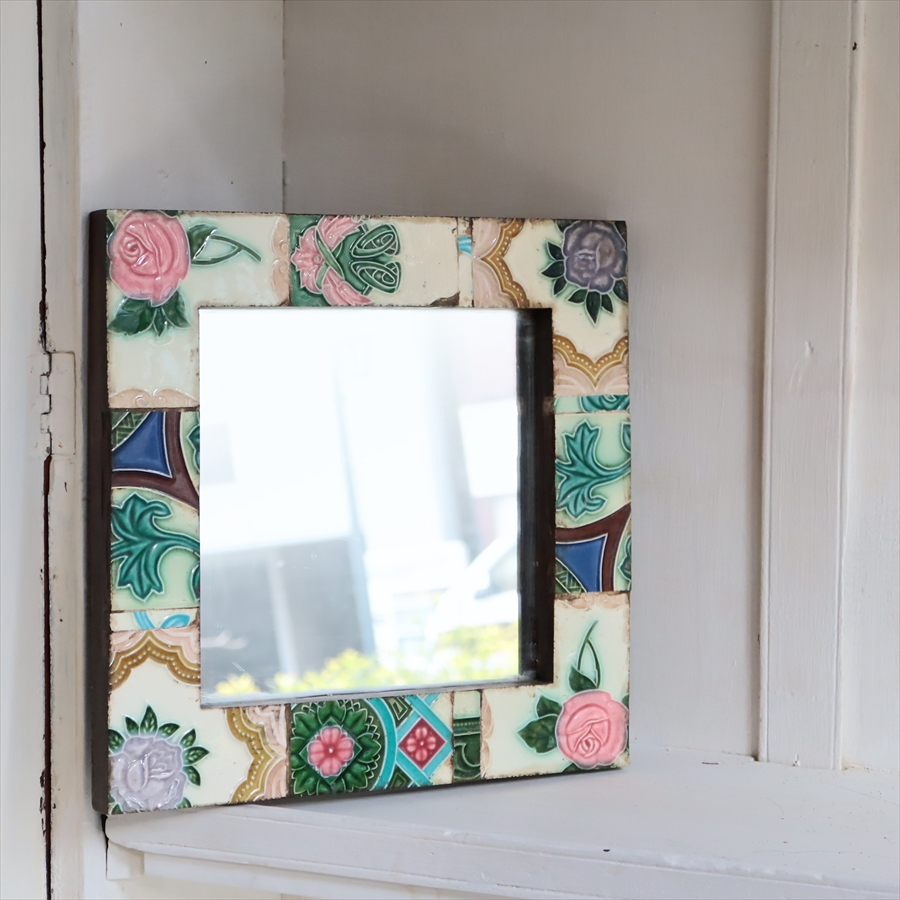 マジョリカタイルミラースクエア 31×31cm majolica tile mirror 一点もの 現品