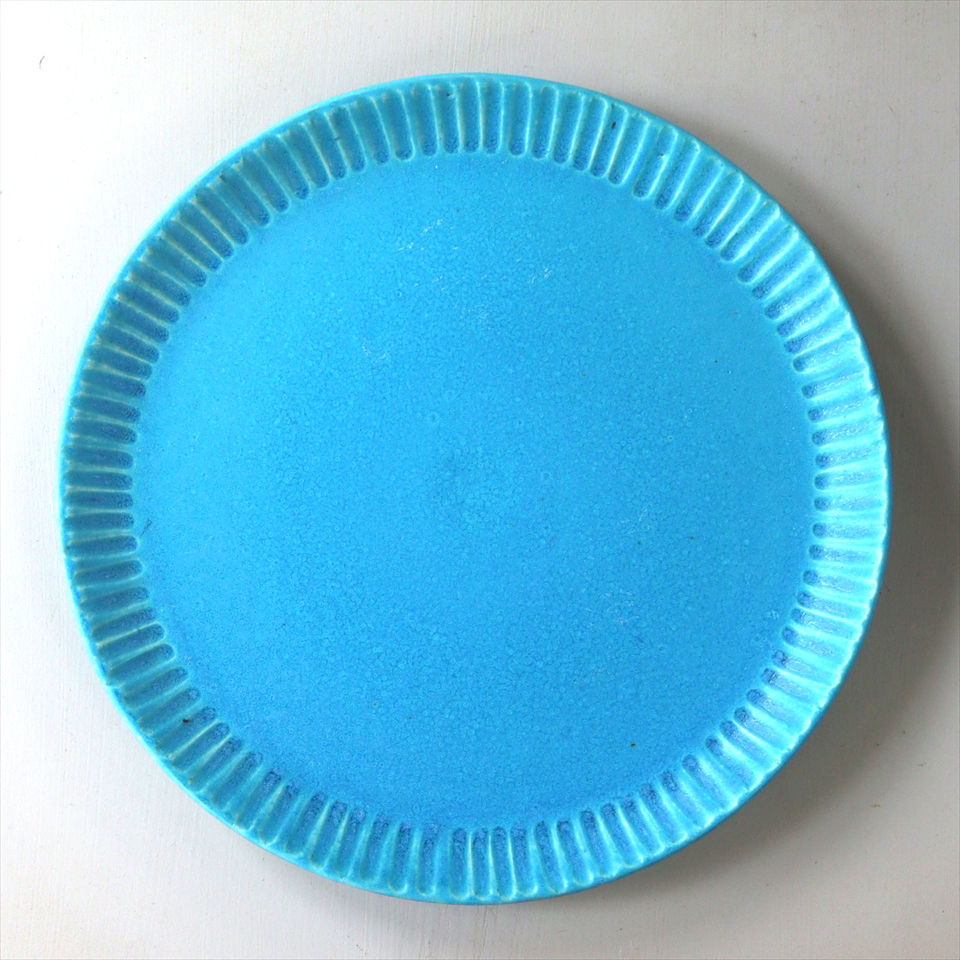 信楽焼 縁皿 直径25cm  ターコイズブルー 日本製 和食器