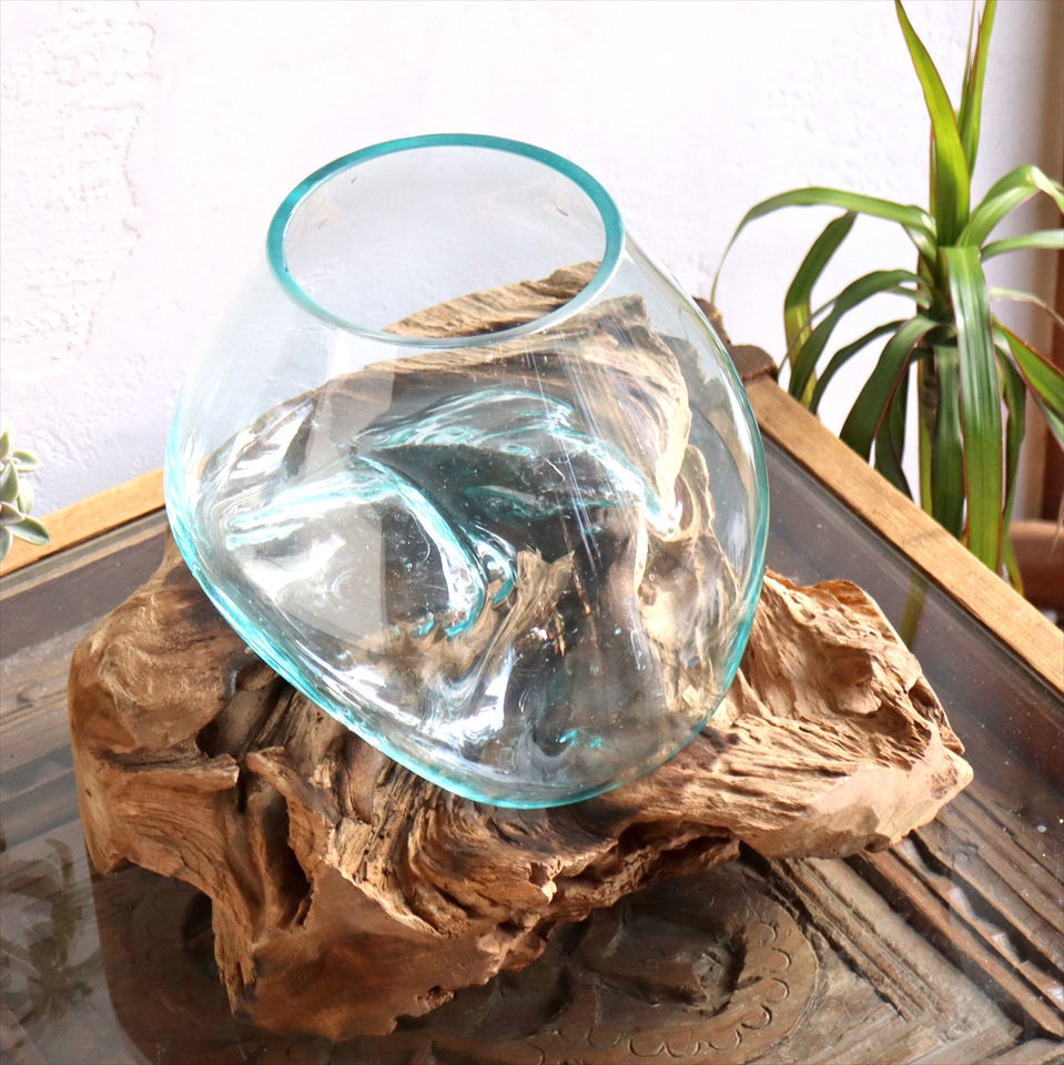 流木 フラワーベース 花瓶 H22xW29xD29cm 【現品】ガラスベース glass planter/flower vase