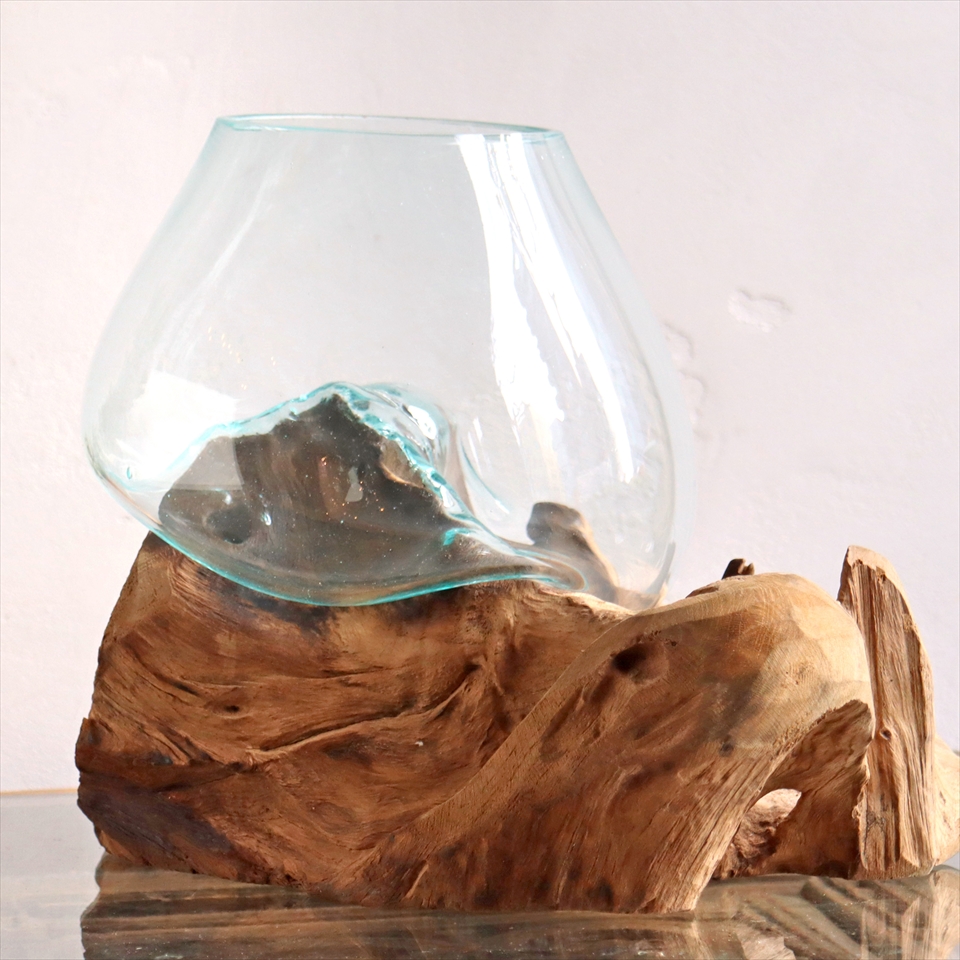 流木 フラワーベース 花瓶 H24xW30xD25cm 【現品】ガラスベース glass planter/flower vase