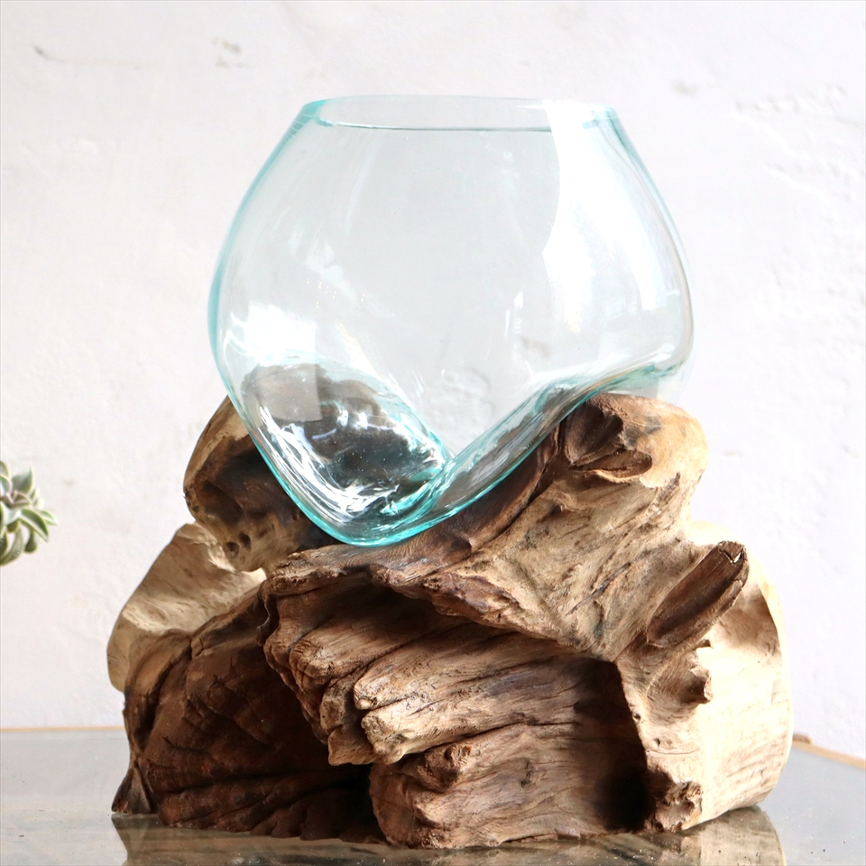 流木 フラワーベース 花瓶 H27xW31xD30cm 【現品】ガラスベース glass planter/flower vase