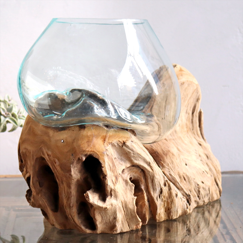 流木 フラワーベース 花瓶 H26xW33xD19cm 【現品】ガラスベース glass planter/flower vase