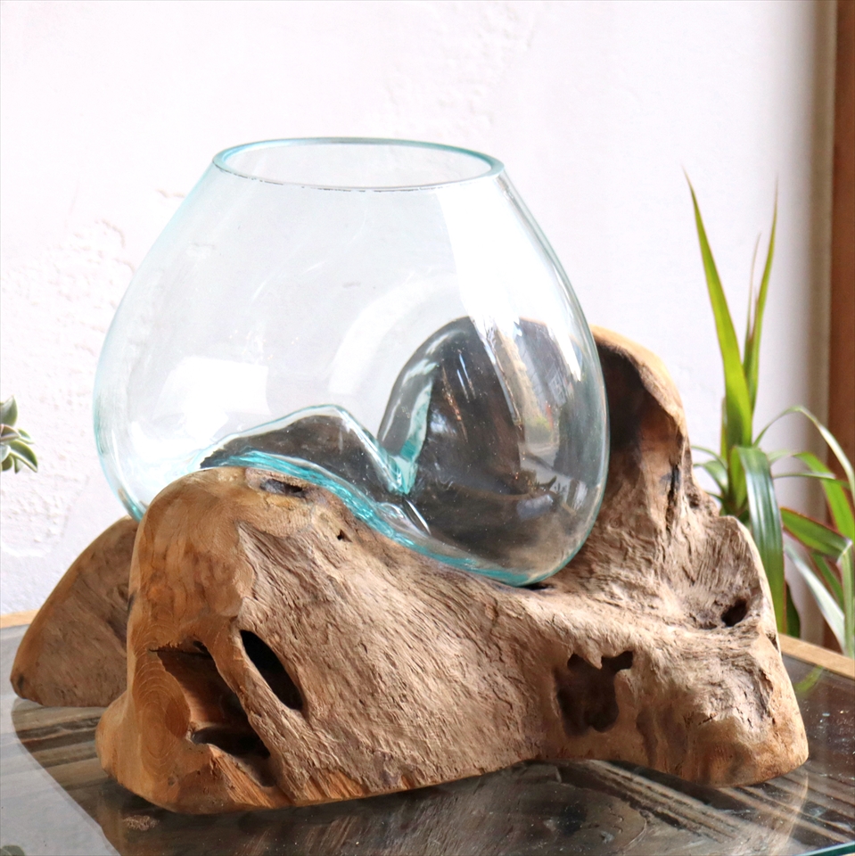 流木 フラワーベース 花瓶 H22xW28xD28cm 【現品】ガラスベース glass planter/flower vase