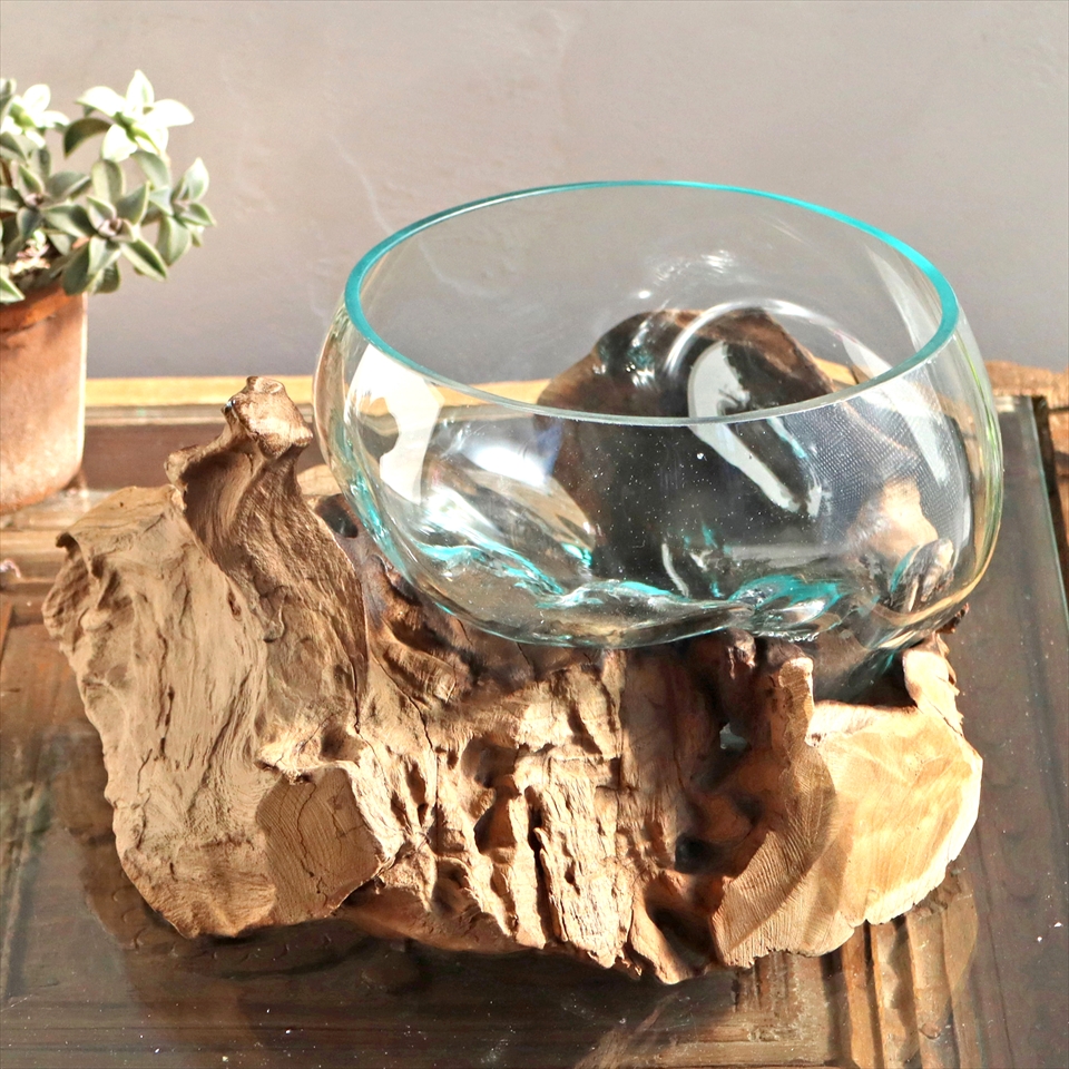 流木 フラワーベース 花瓶 H16xW26xD26cm 【現品】ガラスベース glass planter/flower vase