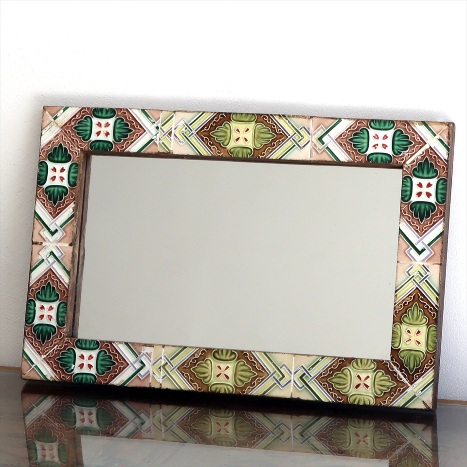 マジョリカタイルミラー長方形 W46×H30.5cm majolica tile mirror