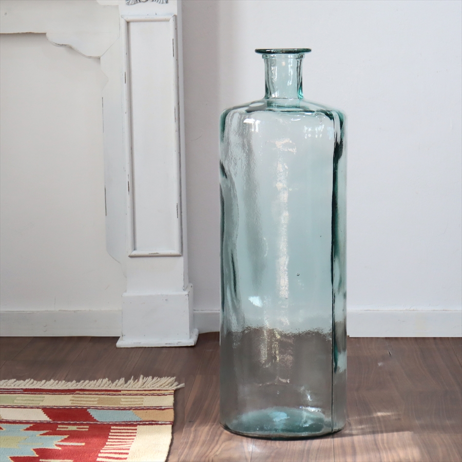 リサイクルガラス フラワーベース 高さ75cm 直径25cm スペイン製 花瓶 インテリアボトル DIECISIETE