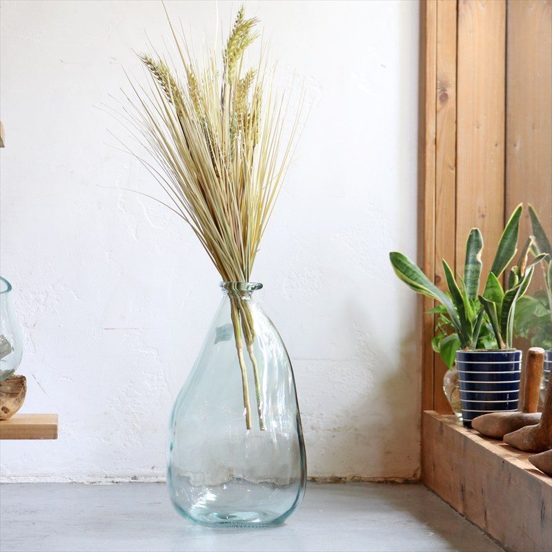 リサイクルガラス フラワーベース 高さ36cm 直径21cm スペイン製花瓶 インテリアボトル