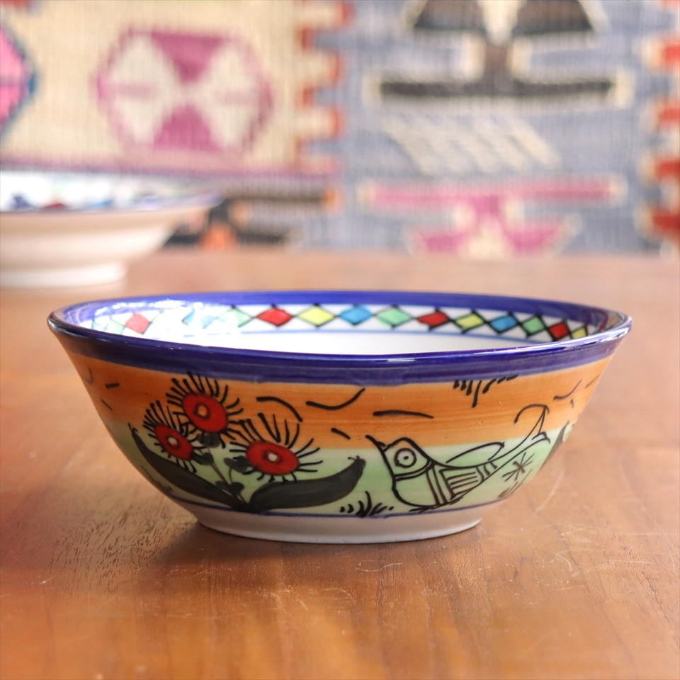 ボウル レッドフラワー ヤズド(イラン) 製 直径15cm 陶器 食器 電子レンジ・食洗器対応