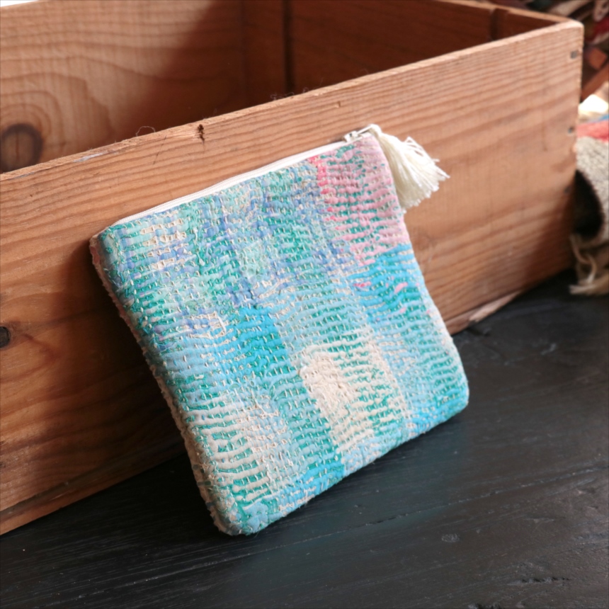 カンタ刺繍　ミニポーチ　フラットポーチ16.5×19cm ヴィンテージカンタ　現品