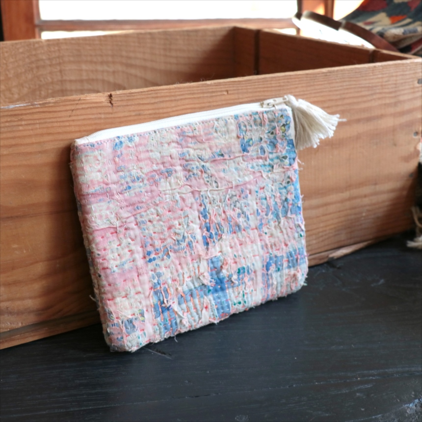 カンタ刺繍　ミニポーチ　フラットポーチ16.5×19cm ヴィンテージカンタ　現品