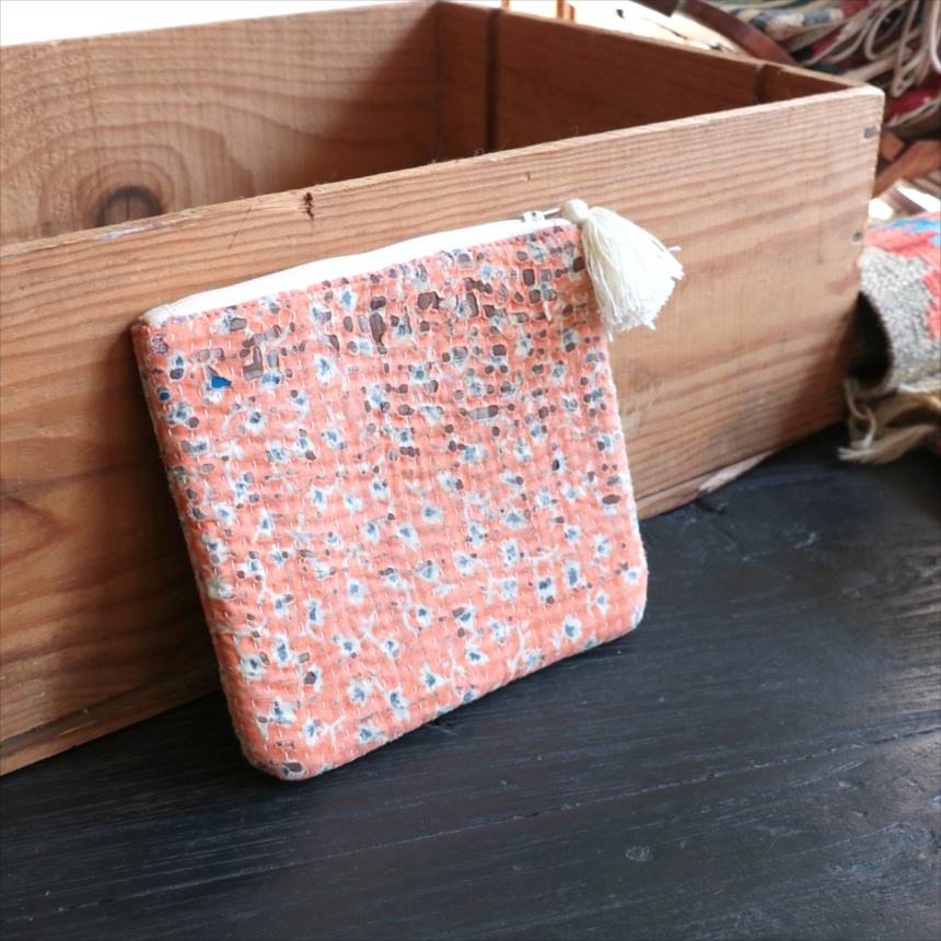 カンタ刺繍　ミニポーチ　フラットポーチ16.5×19cm ヴィンテージカンタ　現品