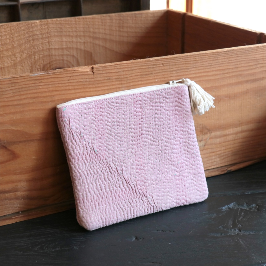 カンタ刺繍　ミニポーチ　フラットポーチ16.5×19cm ヴィンテージカンタ　現品