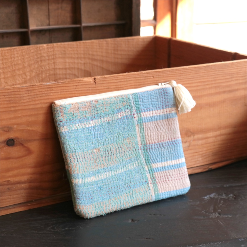 カンタ刺繍　ミニポーチ　フラットポーチ16.5×19cm ヴィンテージカンタ　現品