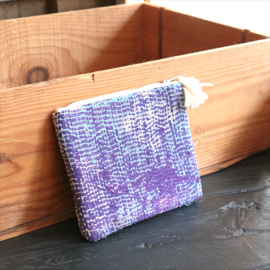 カンタ刺繍　ミニポーチ　フラットポーチ16.5×19cm ヴィンテージカンタ　現品