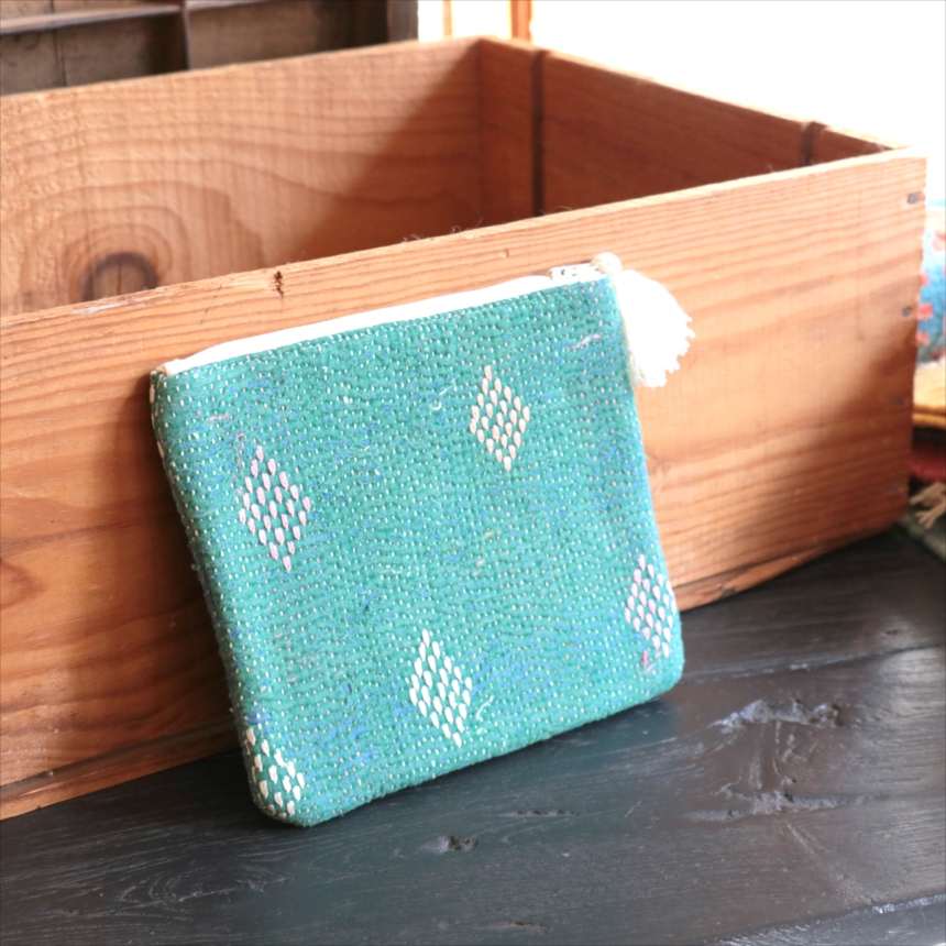 カンタ刺繍　ミニポーチ　フラットポーチ16.5×19cm ヴィンテージカンタ　現品