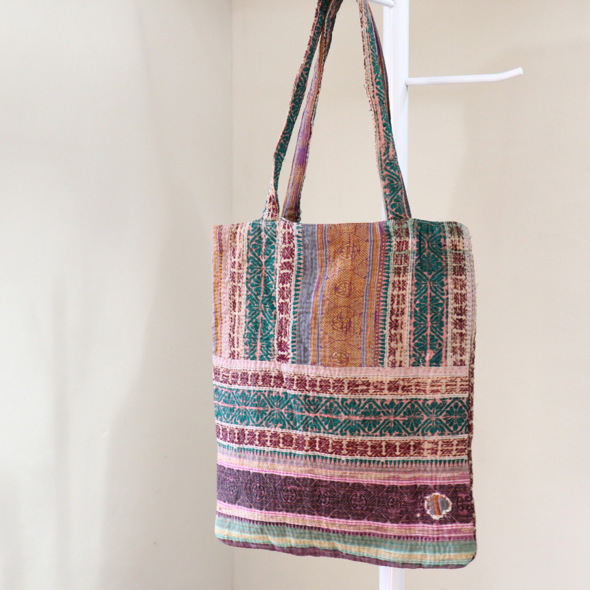 カンタ刺繍　フラットトートバッグ　現品ヴィンテージカンタ　肩掛けショルダー　A4サイズが入る