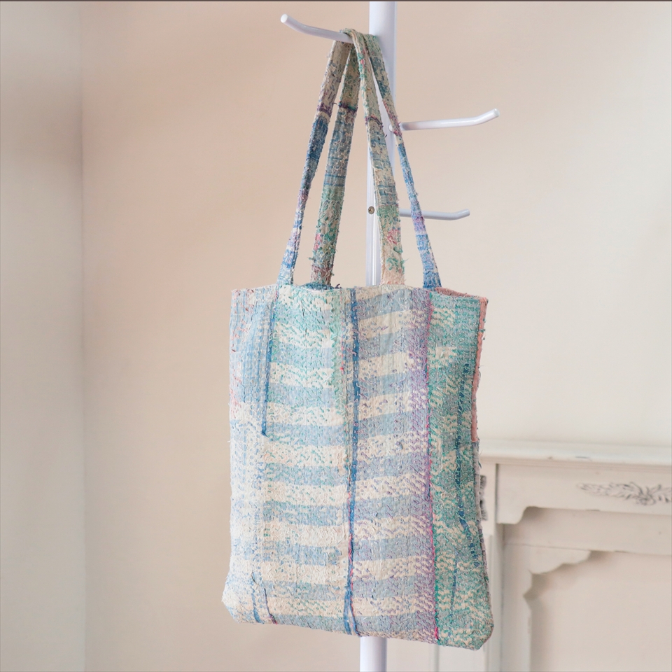 カンタ刺繍　フラットトートバッグ　現品ヴィンテージカンタ　肩掛けショルダー　A4サイズが入る