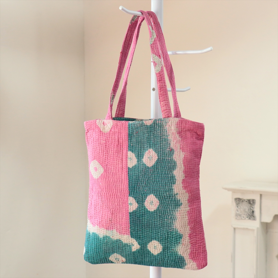 カンタ刺繍　フラットトートバッグ　現品ヴィンテージカンタ　肩掛けショルダー　A4サイズが入る