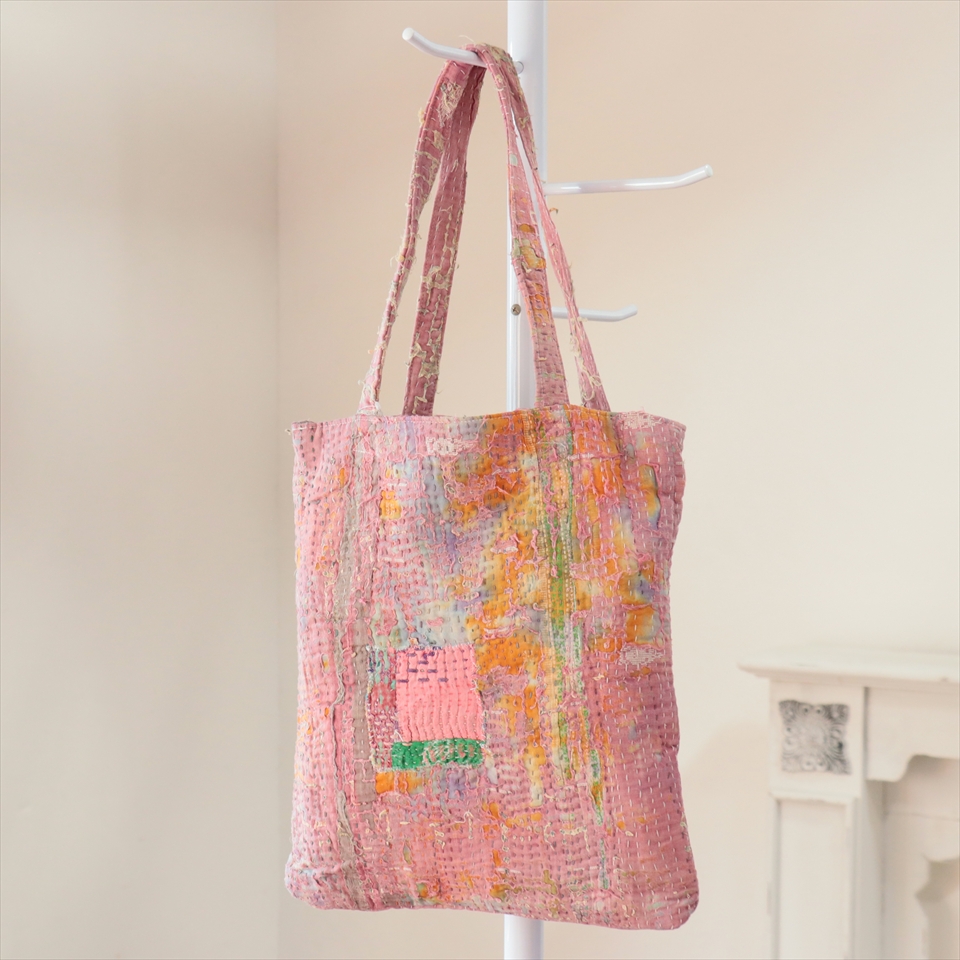 カンタ刺繍　フラットトートバッグ　現品ヴィンテージカンタ　肩掛けショルダー　A4サイズが入る