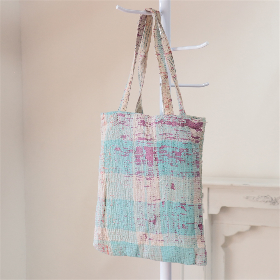 カンタ刺繍　フラットトートバッグ　現品ヴィンテージカンタ　肩掛けショルダー　A4サイズが入る