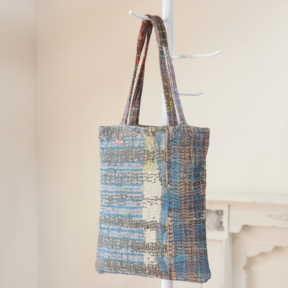 カンタ刺繍　フラットトートバッグ　現品ヴィンテージカンタ　肩掛けショルダー　A4サイズが入る