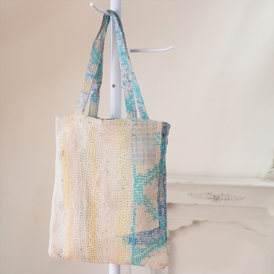 カンタ刺繍　フラットトートバッグ　現品ヴィンテージカンタ　肩掛けショルダー　A4サイズが入る