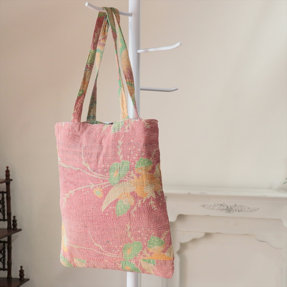 カンタ刺繍　フラットトートバッグ　現品ヴィンテージカンタ　肩掛けショルダー　A4サイズが入る