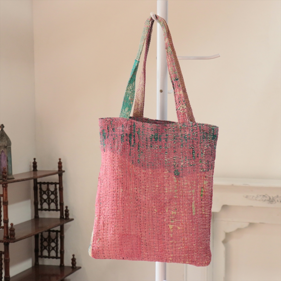 カンタ刺繍　フラットトートバッグ　現品ヴィンテージカンタ　肩掛けショルダー　A4サイズが入る