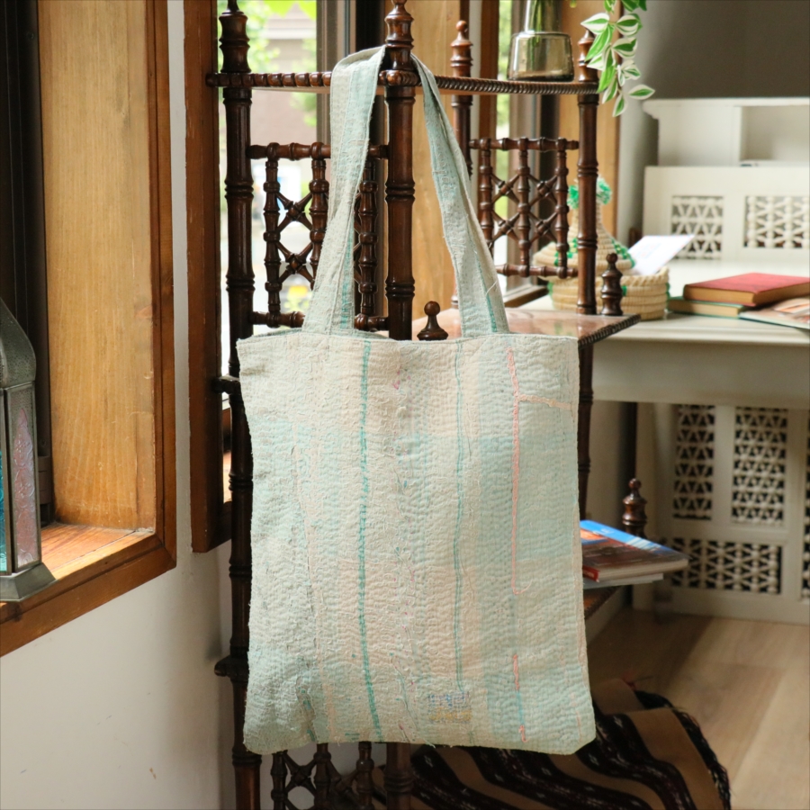 カンタ刺繍　フラットトートバッグ　現品ヴィンテージカンタ　肩掛けショルダー　A4サイズが入る