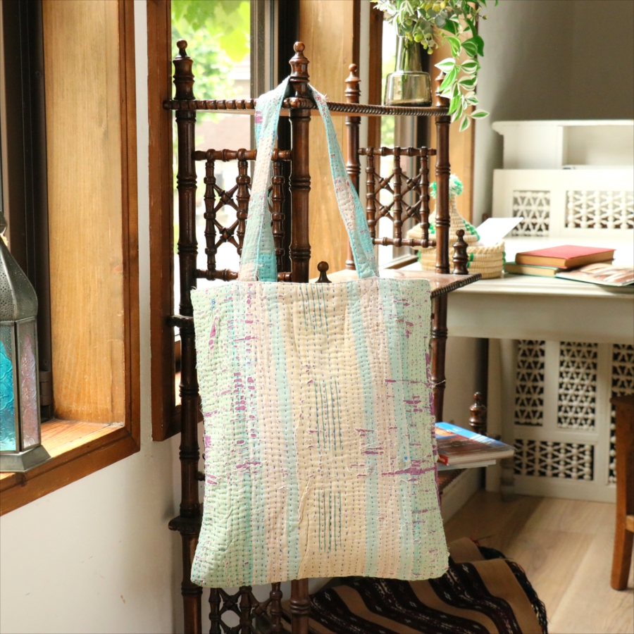 カンタ刺繍　フラットトートバッグ　現品ヴィンテージカンタ　肩掛けショルダー　A4サイズが入る