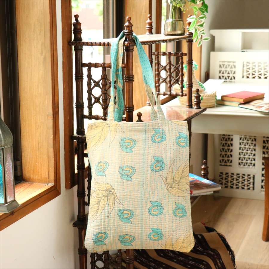 カンタ刺繍　フラットトートバッグ　現品ヴィンテージカンタ　肩掛けショルダー　A4サイズが入る