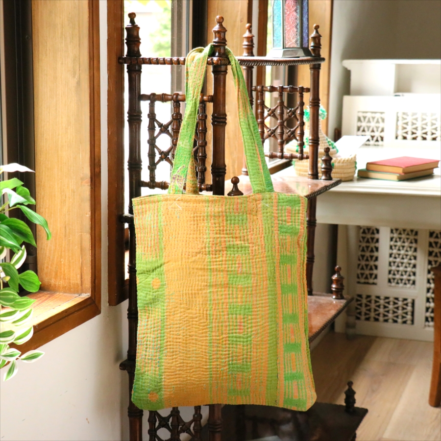 カンタ刺繍　フラットトートバッグ　現品ヴィンテージカンタ　肩掛けショルダー　A4サイズが入る