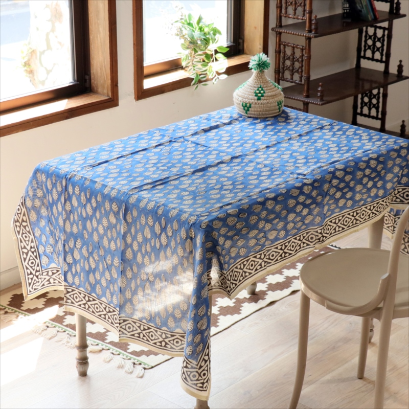 ブロックプリント　木版　178x108cm フリークロス コットン100%　大判ストール インド　ハンドメイド